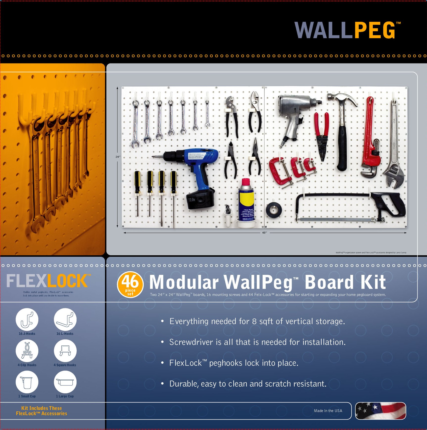 Wall Peg 24 x 48 Garage Pegboard Kit with Pegboard Accessories Organizer 